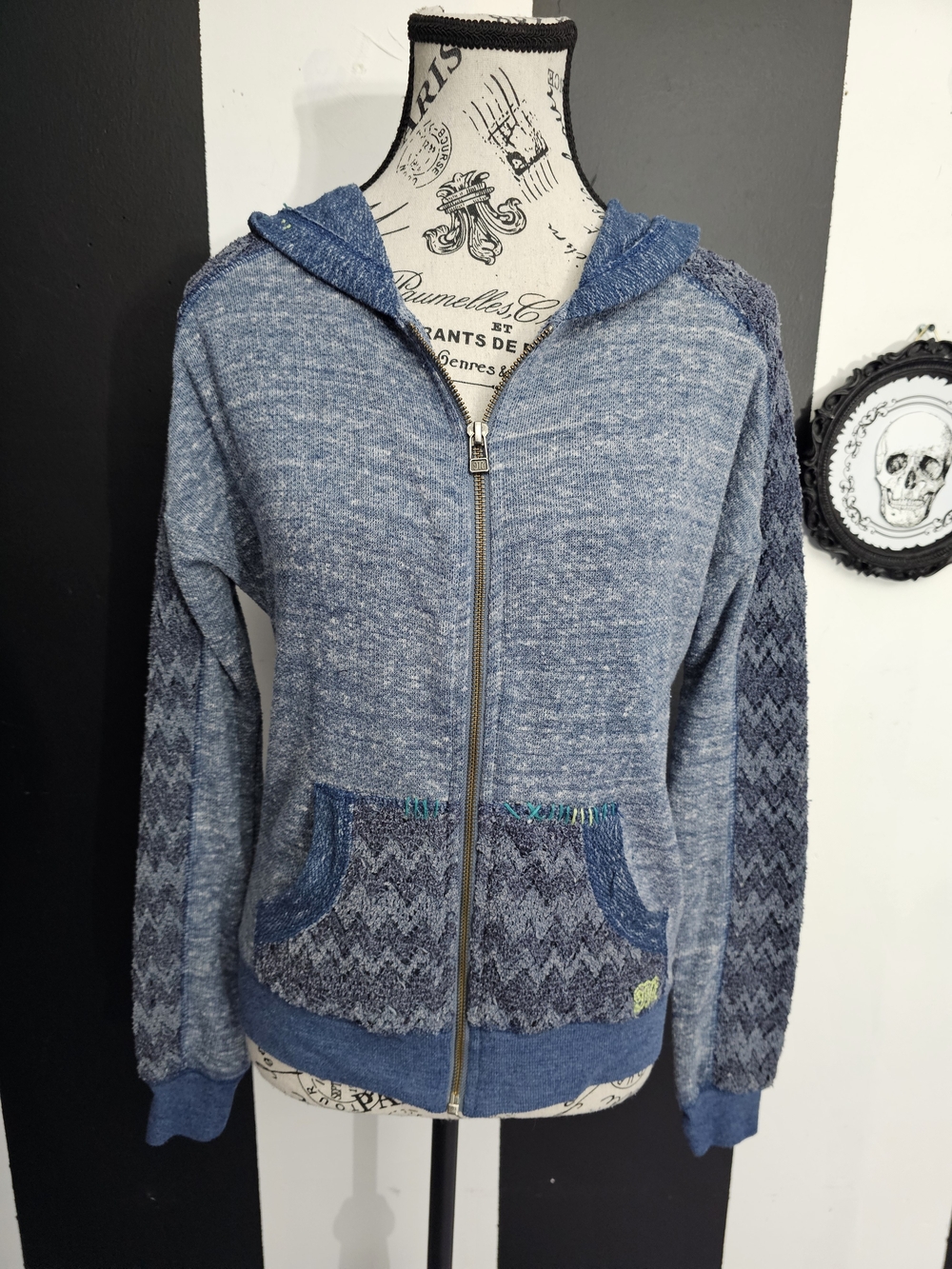 Miss Me Blue Knit Zip-Up Hoodie